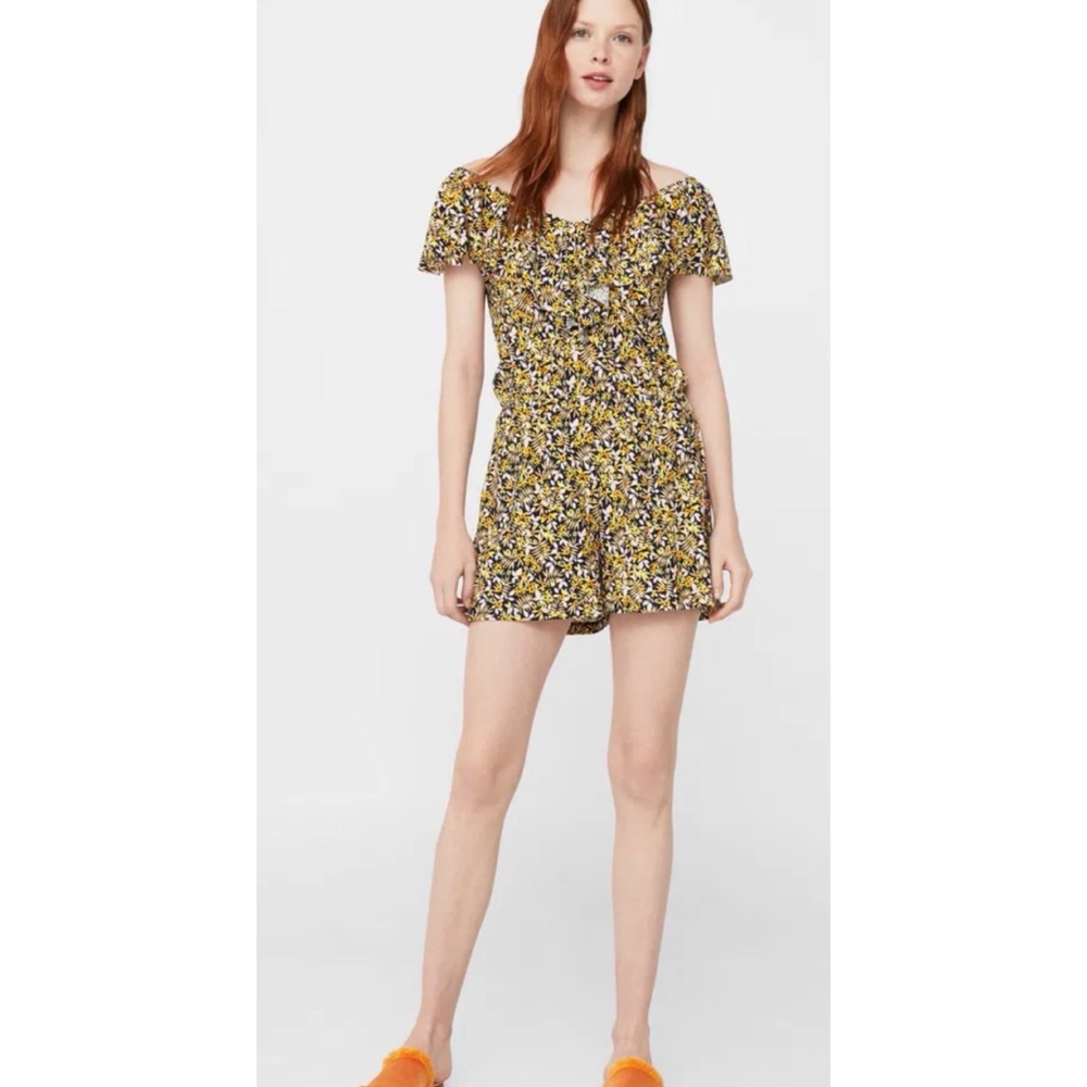 Mango Floral Boho Frill Neckline Romper Size XXS